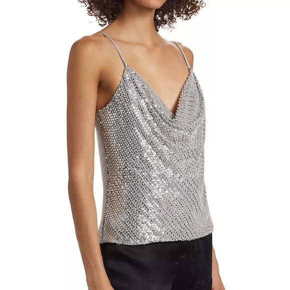 Ramy Brook Amy Sequined Camisole Top Color Dove Grey Beaded Mesh Size XS